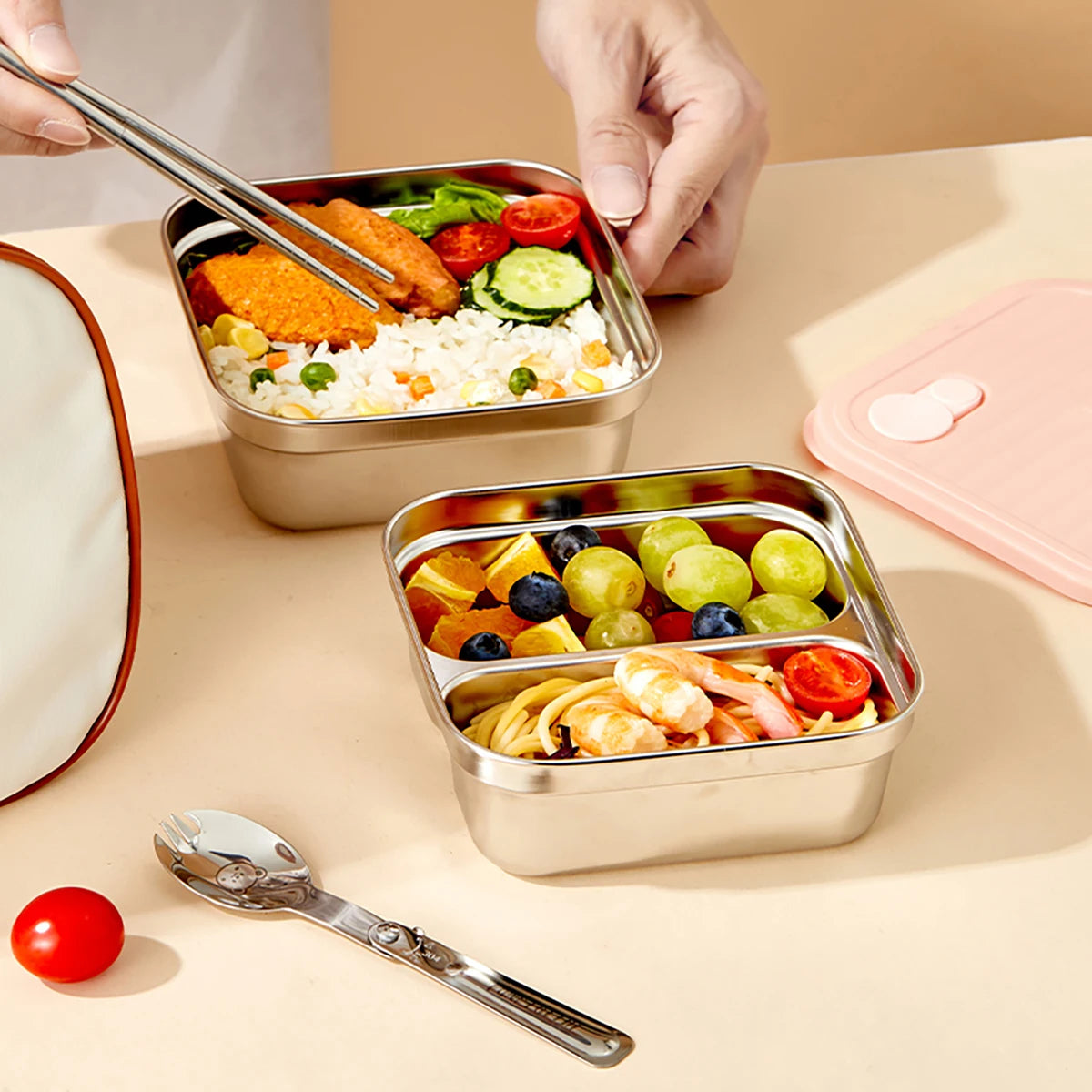 Petite Lunch Box Inox Pastel – Bento Enfant & Étudiant