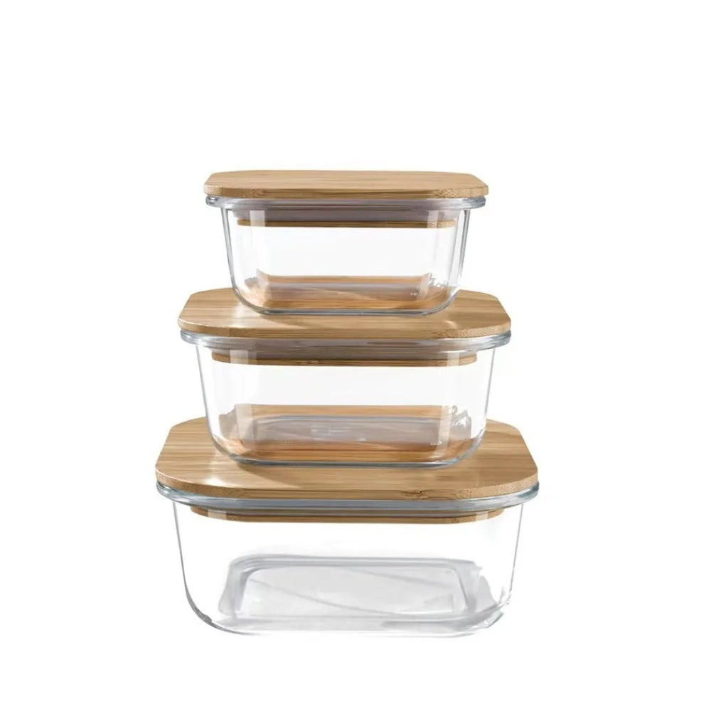 Boîte Déjeuner en Verre Borosilicate & Couvercle en Bambou