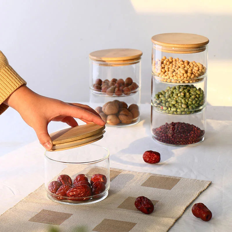 Tour de Conservation Empilable en Verre & Bambou