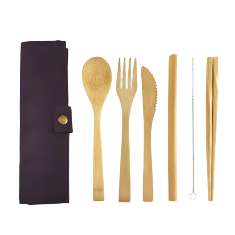 set couverts en bambou violet