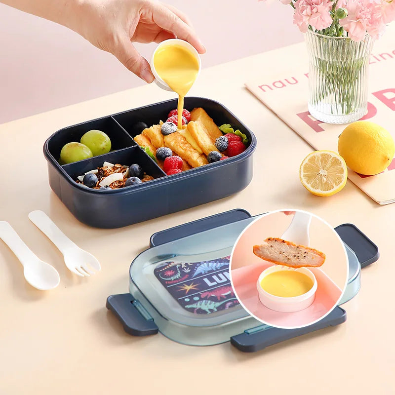 Boîte à Bento Grande Capacité 3 Compartiments avec Couverts (1450 ml)