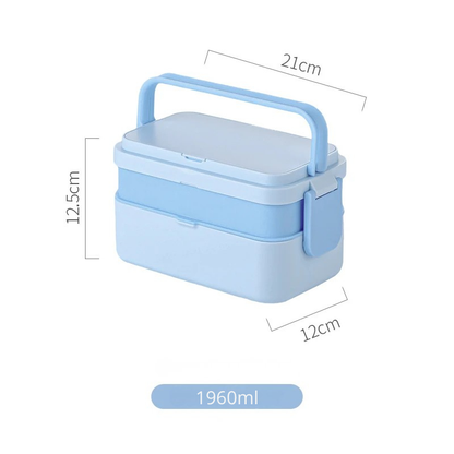Boîte à Bento Double Couche Grande Capacité avec Poignée (1960 ml)
