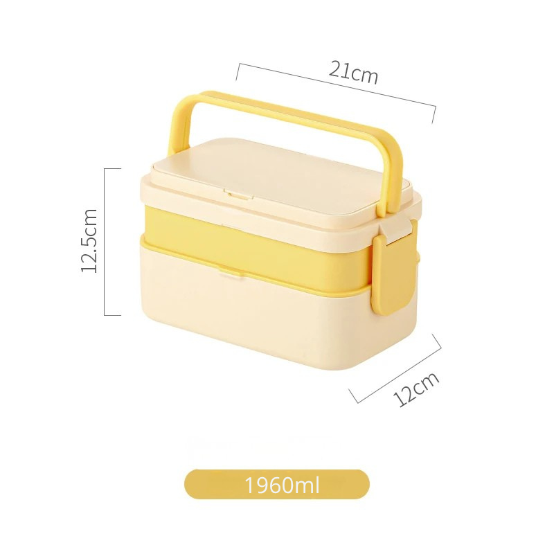 Boîte à Bento Double Couche Grande Capacité avec Poignée (1960 ml)