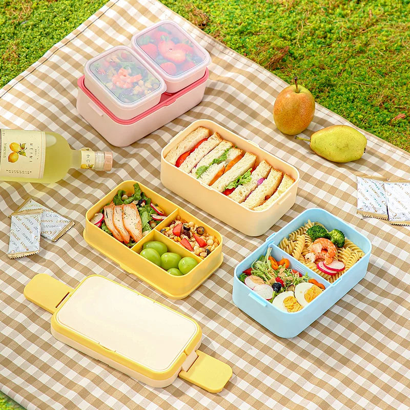 Boîte à Bento Double Couche Grande Capacité avec Poignée (1960 ml)