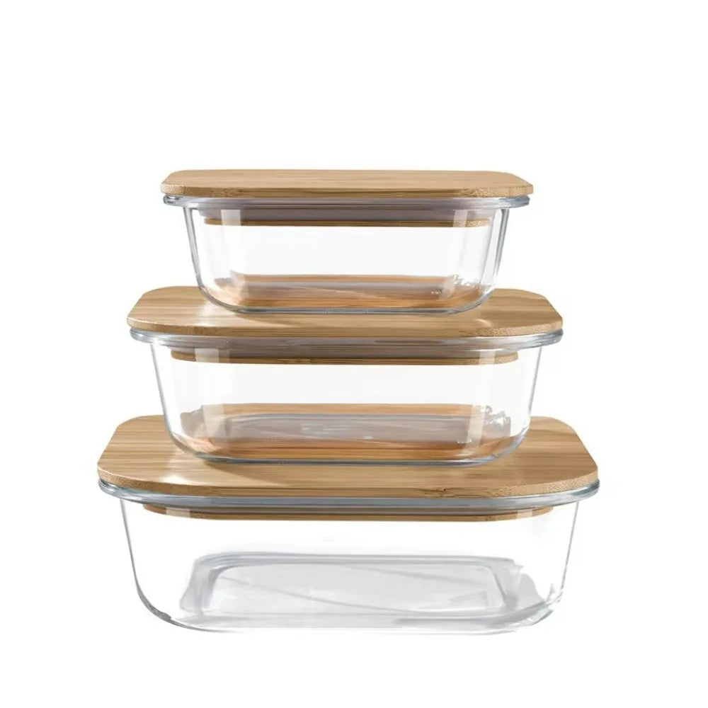 Boîte Déjeuner en Verre Borosilicate & Couvercle en Bambou