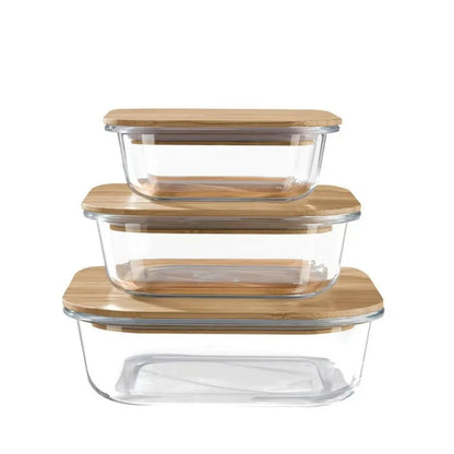 Boîte Déjeuner en Verre Borosilicate & Couvercle en Bambou