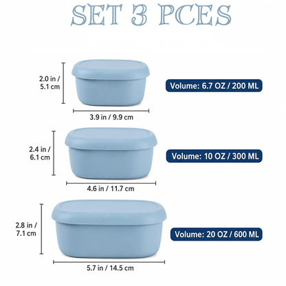 Set de 3 Boîtes Repas en Silicone Alimentaire avec Couvercles