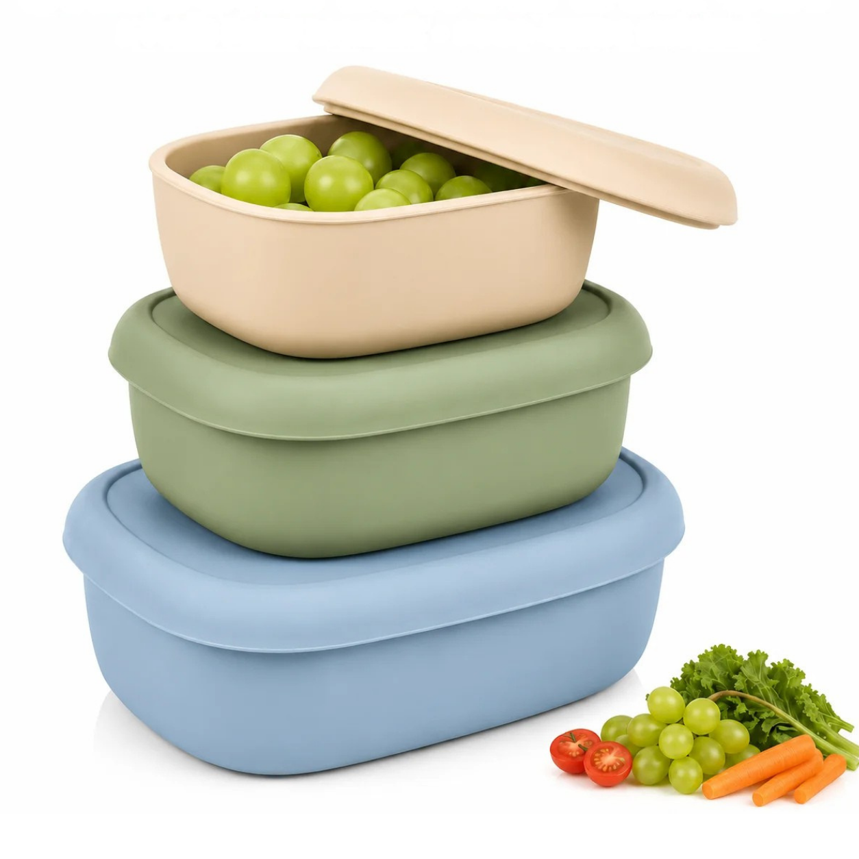 Set de 3 Boîtes Repas en Silicone Alimentaire avec Couvercles