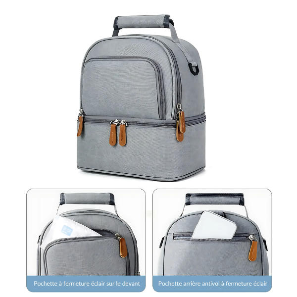 lunch bag isotherme gris classique poches