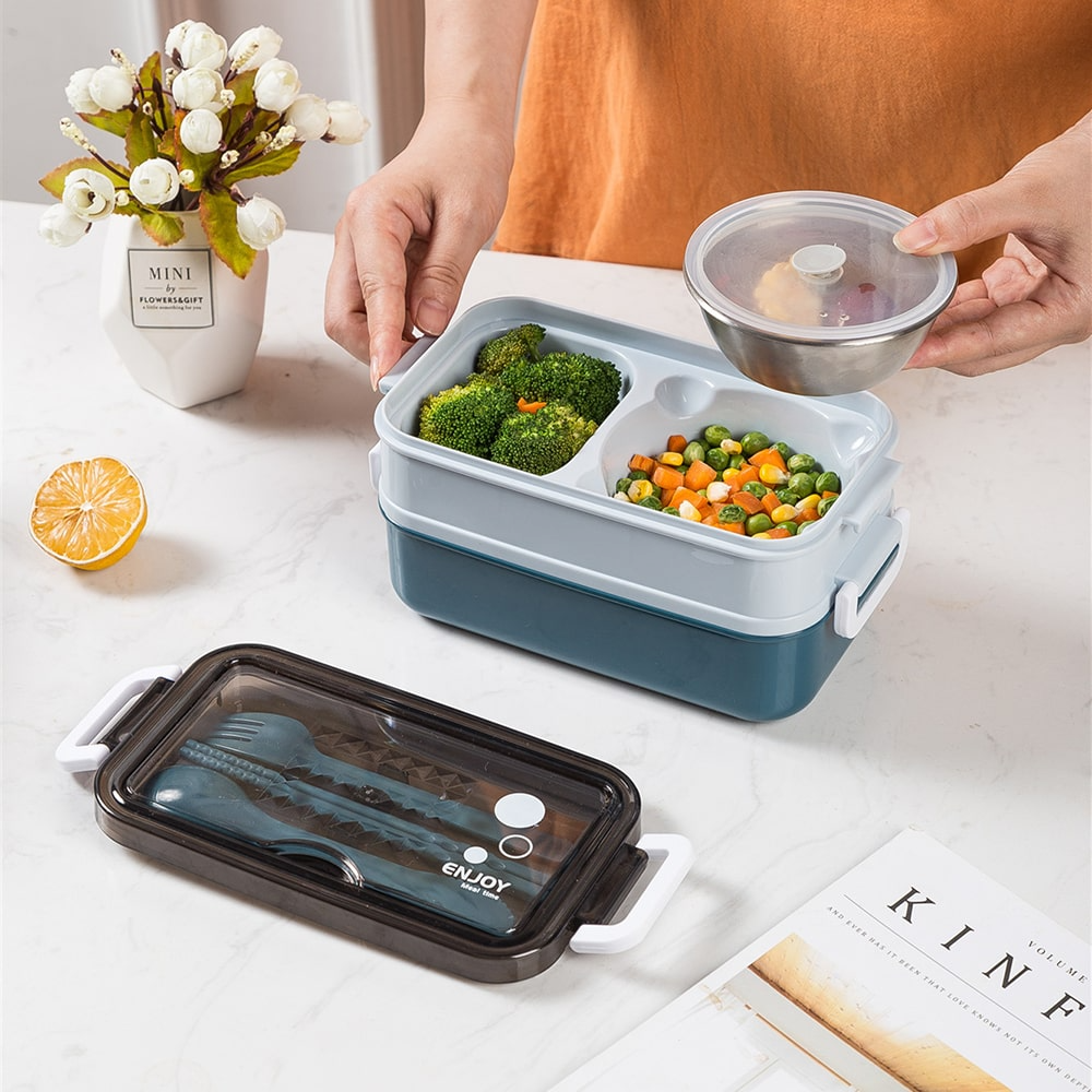 lunch box bleue double couche hermétique