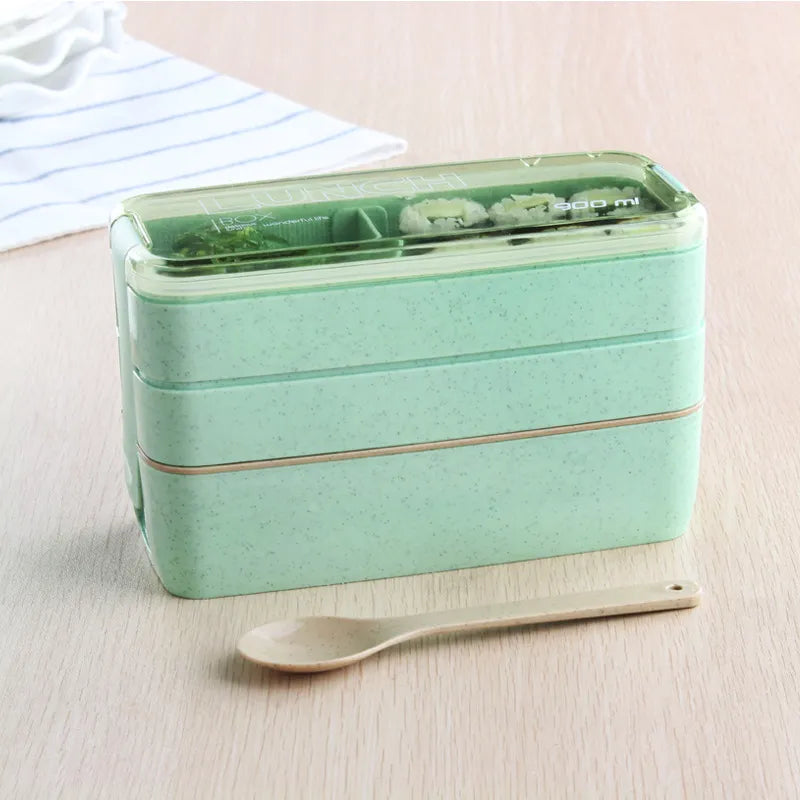 Lunch box paille de blé 900ml rose et verte 3 compartiments