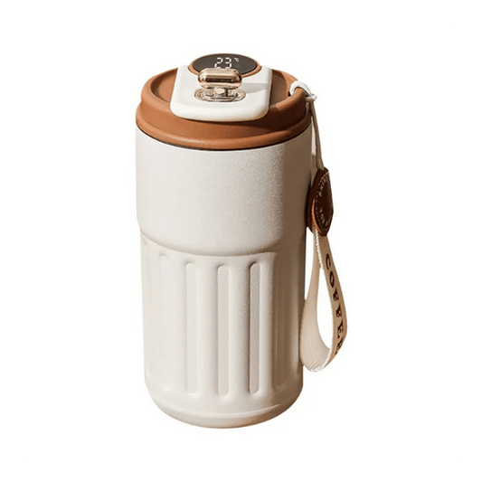 mug isotherme affichage led couvercle marron