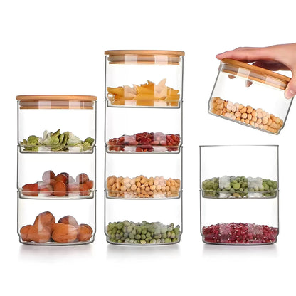 Tour de Conservation Empilable en Verre & Bambou