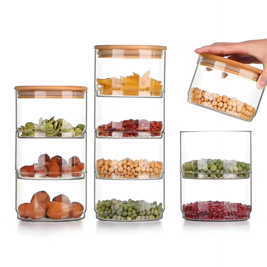 Tour de Conservation Empilable en Verre & Bambou