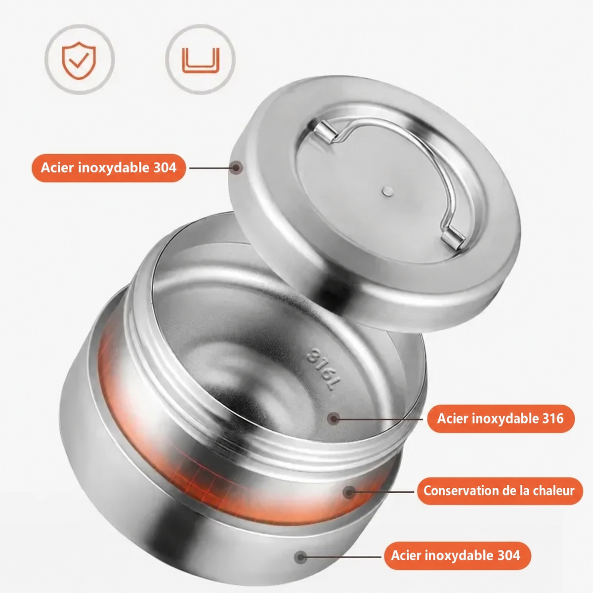 Boîte Repas Isotherme Ronde en Inox avec Poignée