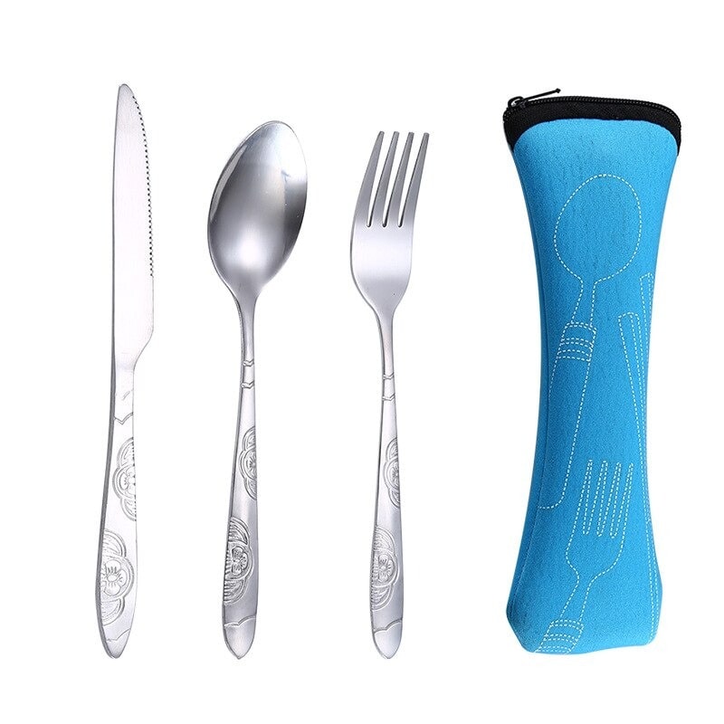 Couvert réutilisable bleu kit lunch box
