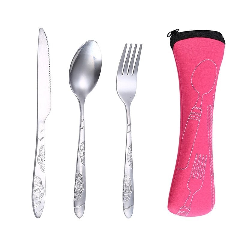 Couvert réutilisable rose kit lunch box