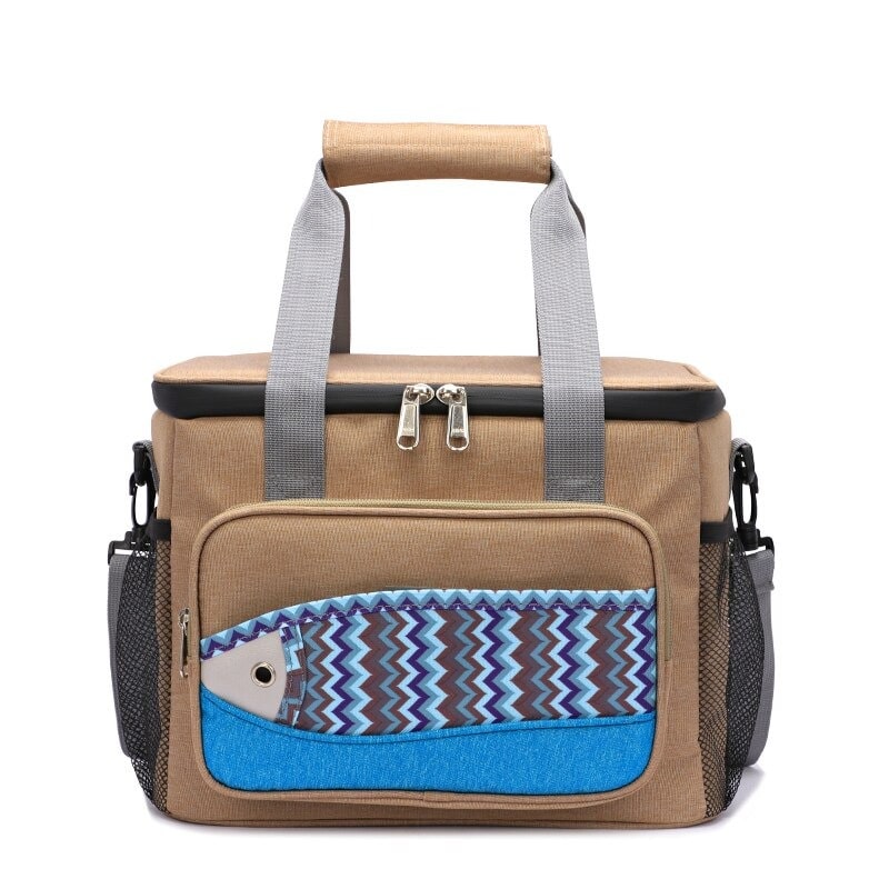 Glaciere souple 16L marron motif poisson
