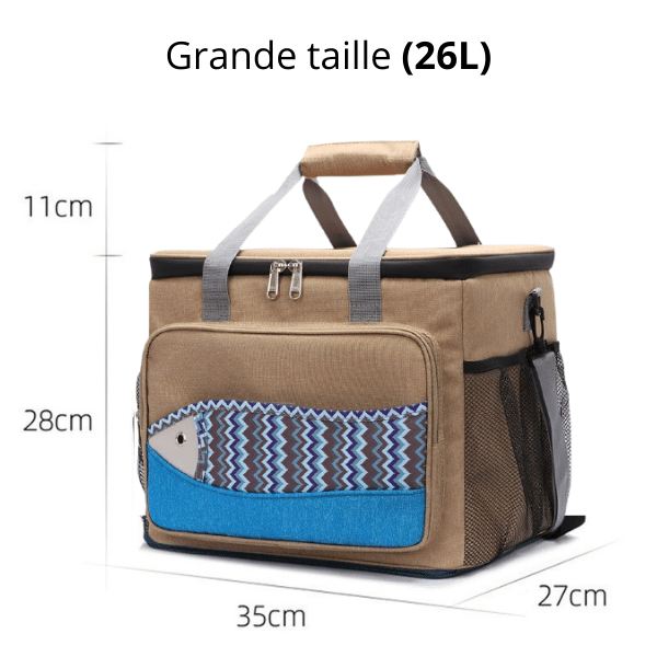 Glaciere souple 26L marron motif poisson dimension