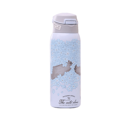 bouteille isotherme en inox fleurie nature bleue