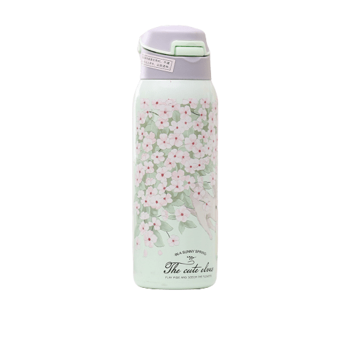 bouteille isotherme nature fleurie verte en acier inoxydable 