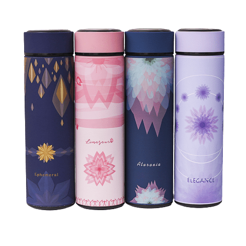 bouteille isotherme écologique rose bleue et violette