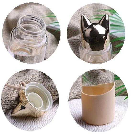 gourde en verre au motif chat