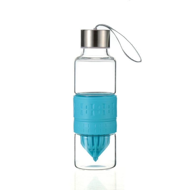 Bouteille en verre presse agrume bleue