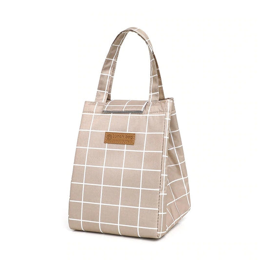 Sac à lunch isotherme beige à carreaux