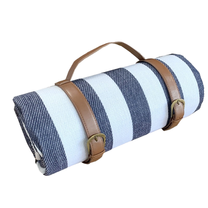 grande couverture picnic bleu rayé